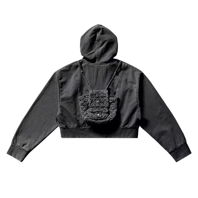 REMEDY Retro Distressed Washed Denim Backpack Hooded Jacket (For Women)