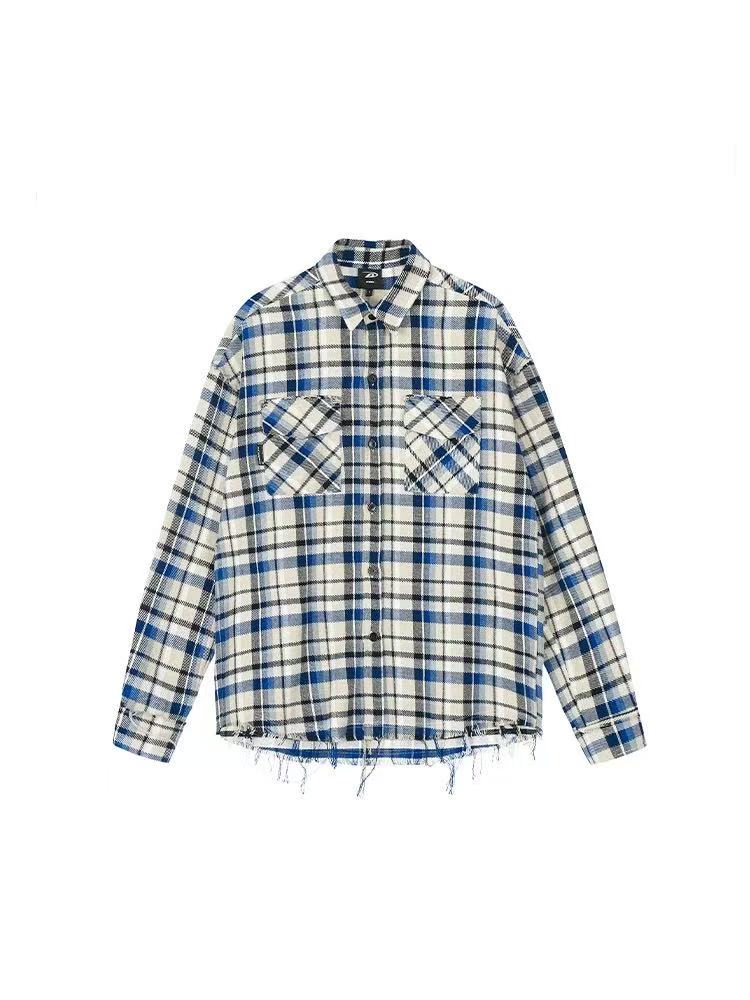 ACHOCK Retro Plaid Tassel Long-sleeve Shirt