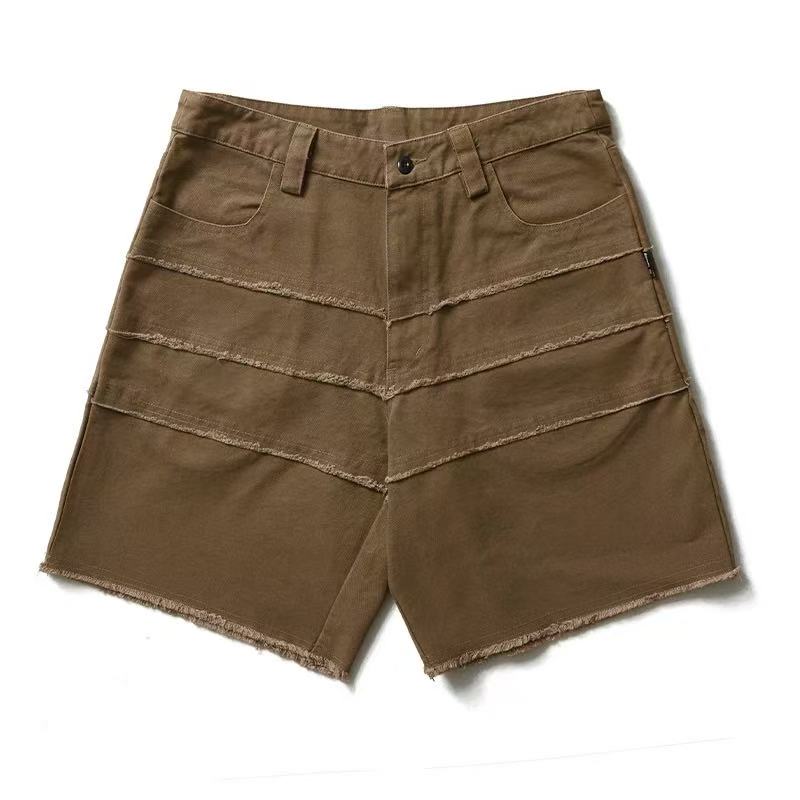 REMEDY Destroyed Fringe Paneled Denim Shorts