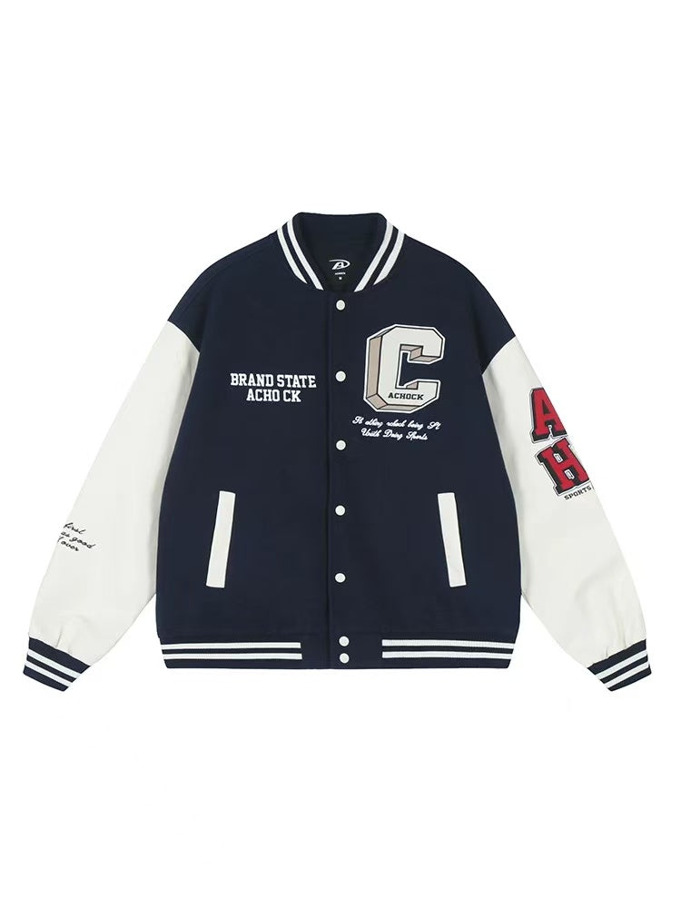 ACHOCK Vintage Embroidery Varsity Jacket