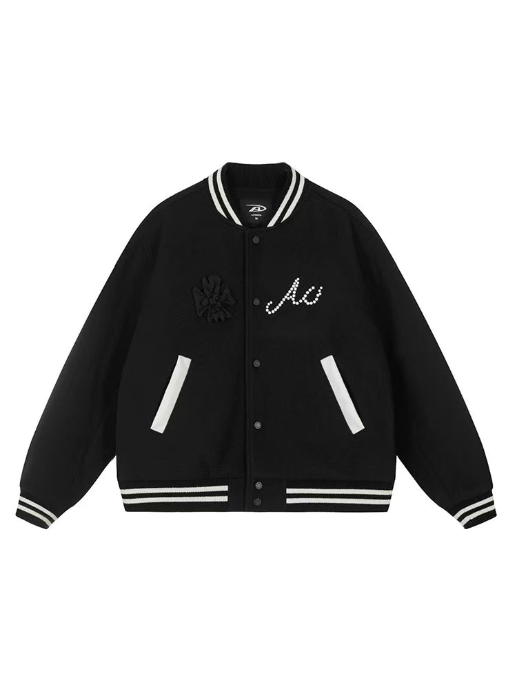 ACHOCK Heavy Embroidered Pearl Design Baseball Jacket