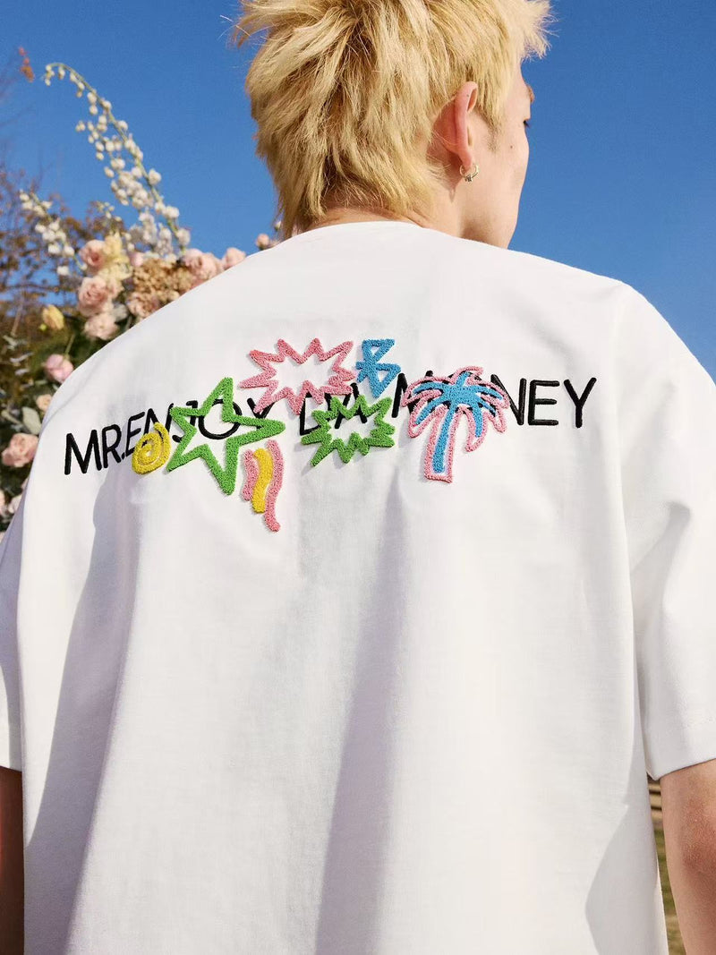 MEDM Coconut Tree Star Embroidered M Logo Summer Short-sleeved T-shirt