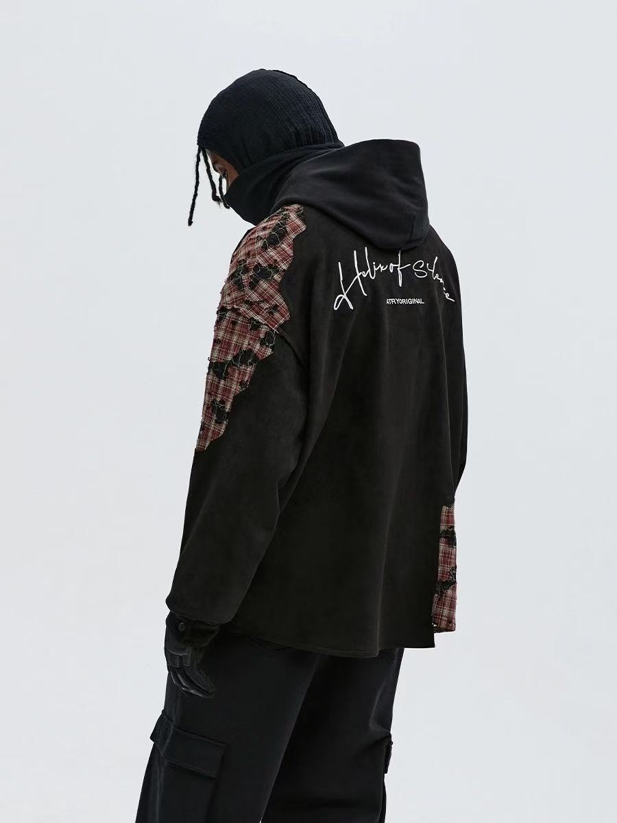 ATRY  Destructive Plaid Patchwork Irregular Jacket