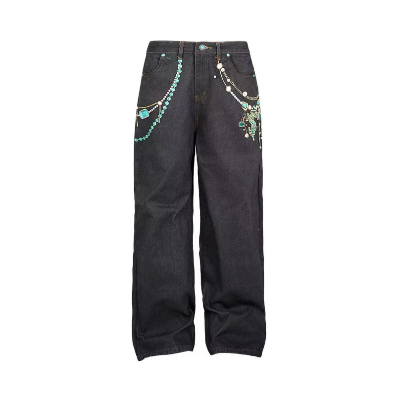 STK Heavy Work 3D Turquoise Pearl Printed Jeans