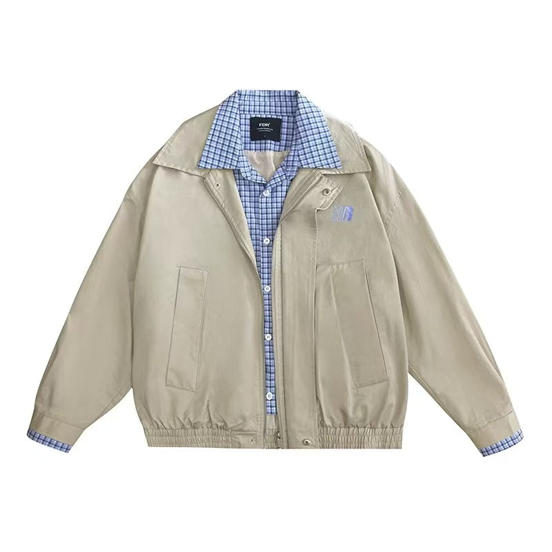 FDR Contrast Patchwork Plaid Fake Two-piece Jacket