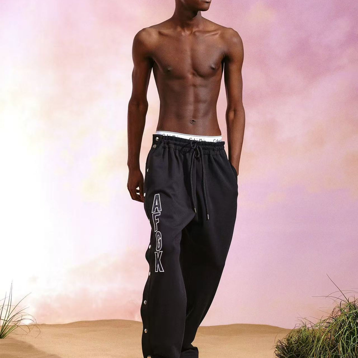 AFGK Basic Letter Casual Buttoned Pants