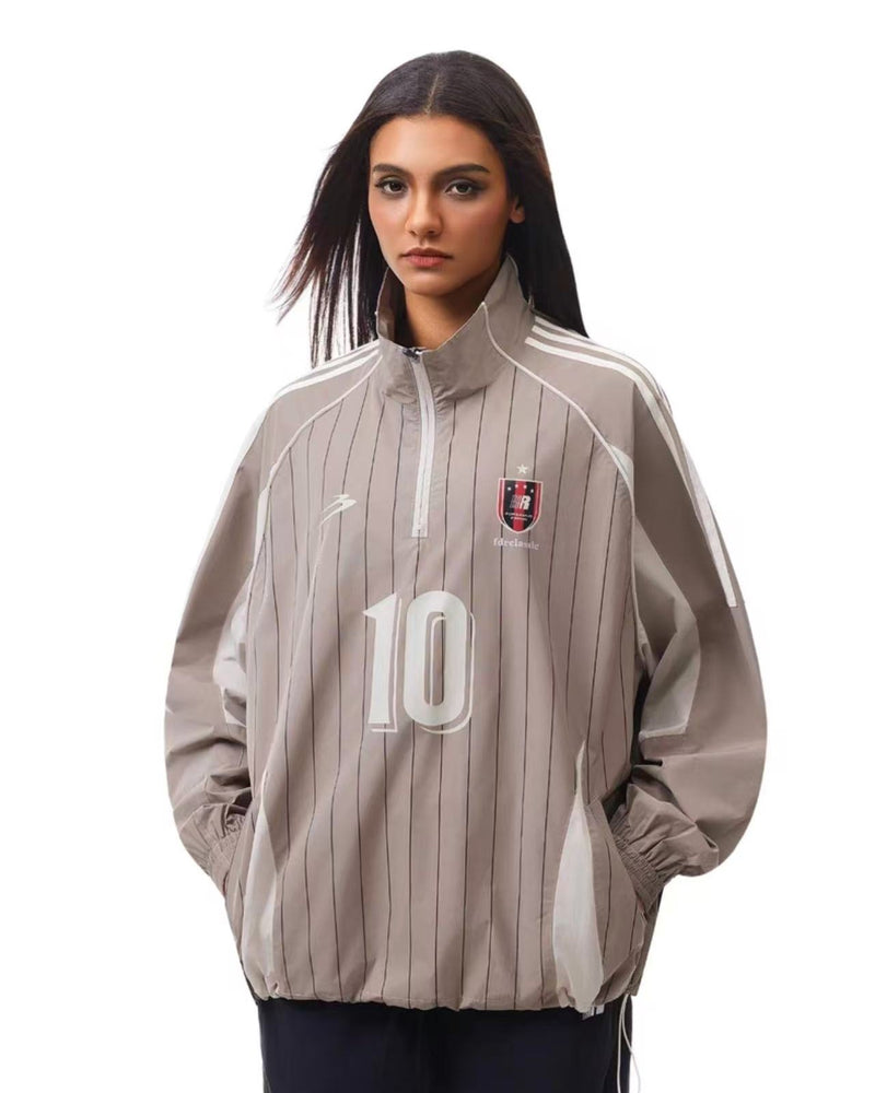 FDR  Retro Woven Stand Collar Patchwork Blokette Jacket