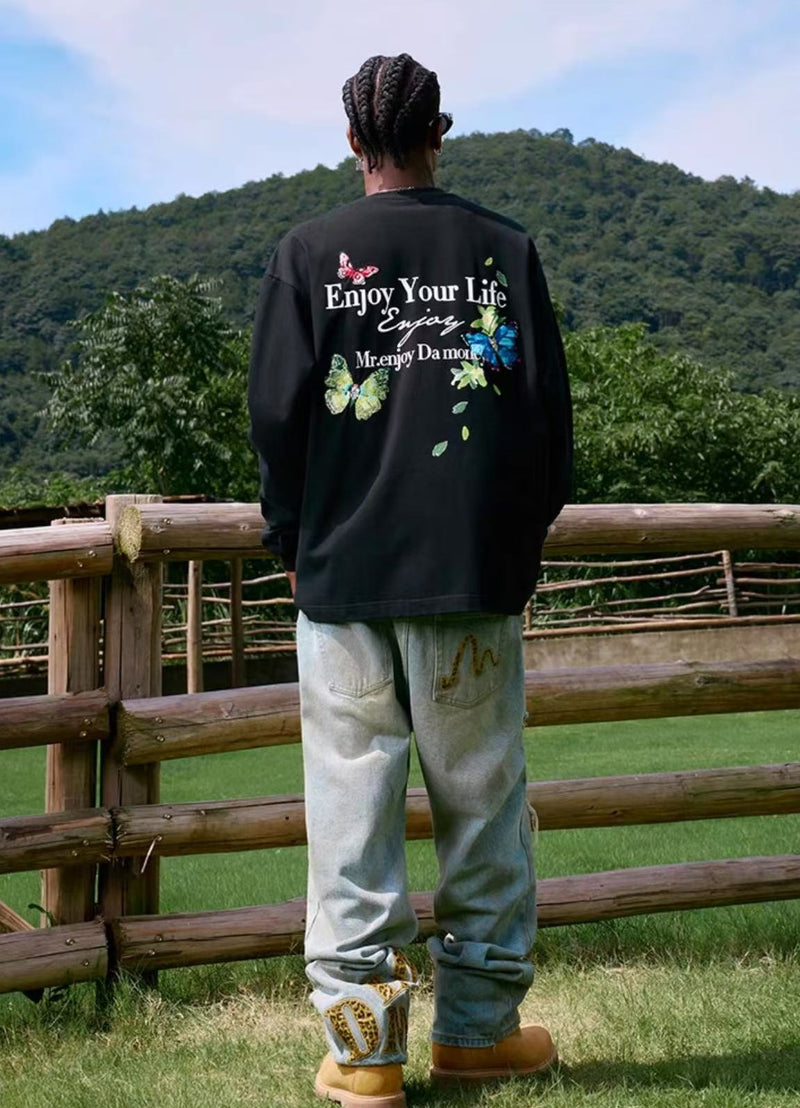 MEDM Butterfly Printed Long-sleeve T-shirt