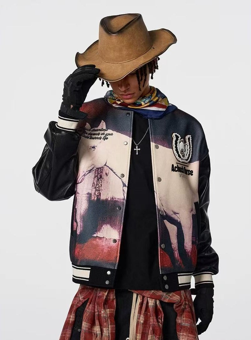 ACHOCK Vintage Western Cowboy Full Printing Hot Drill Jacket