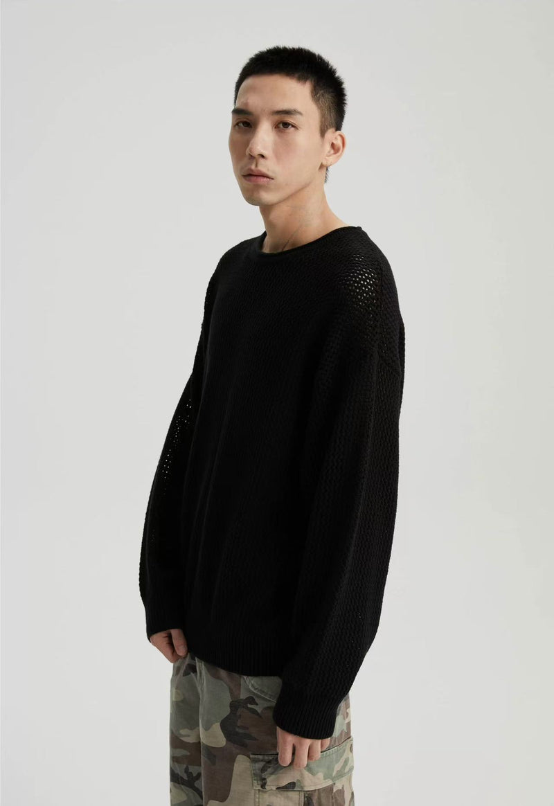 WASSUP Hollow Round Collar Sweater