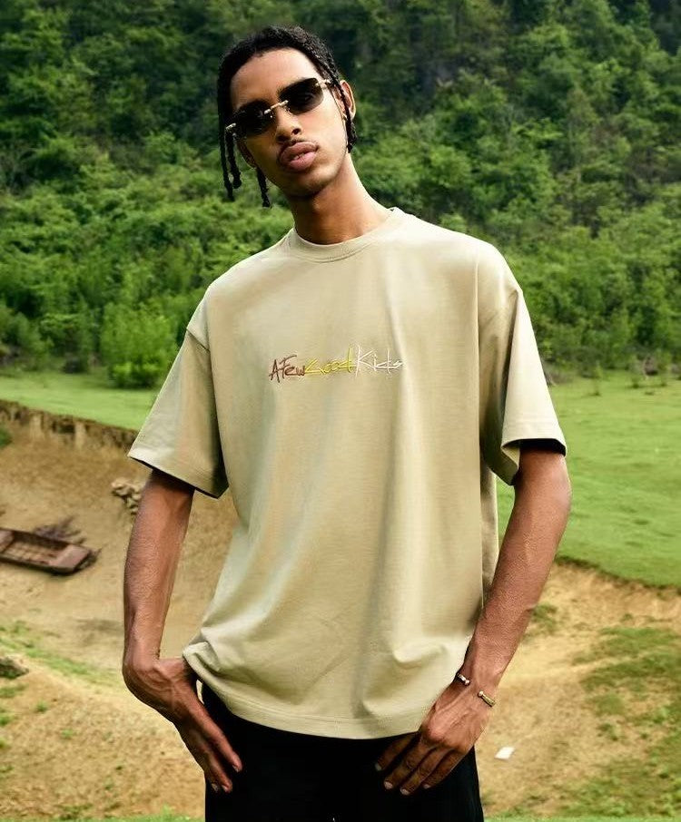 AFGK Cursive Logo Embroidered Short-sleeve T-shirt