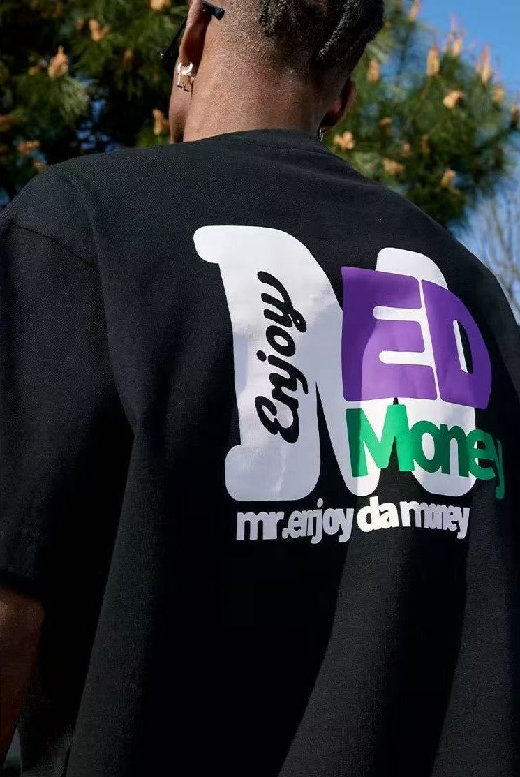 MEDM Retro Graffiti Letters Print Logo Short-sleeve T-Shirt