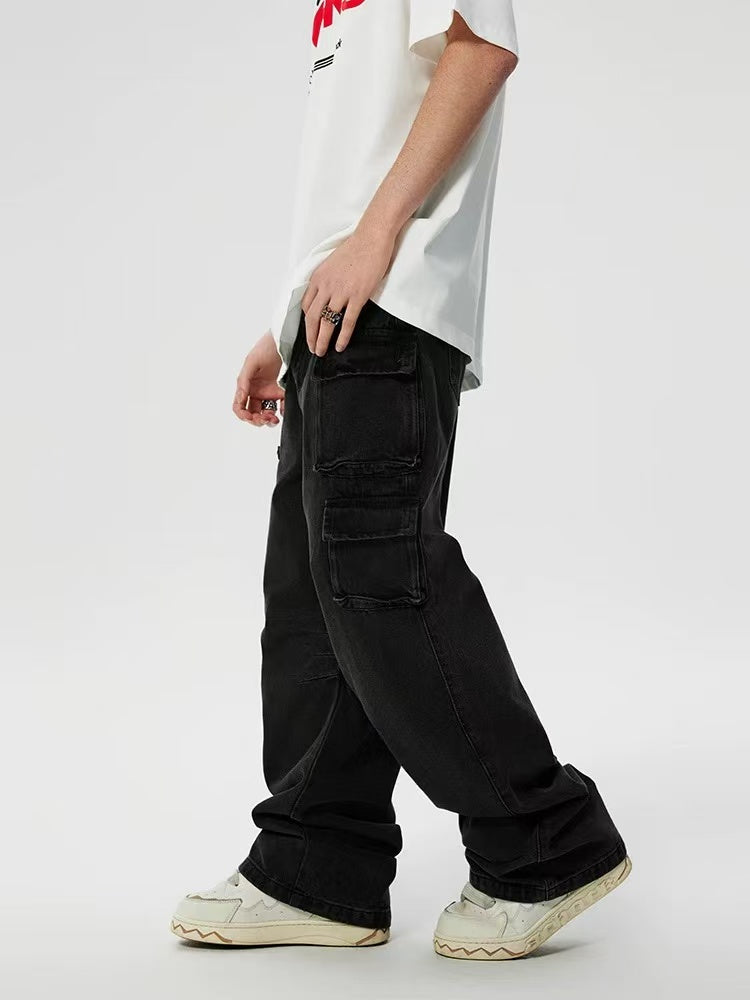 ACHOCK Street Washed Multi-pocket Jeans