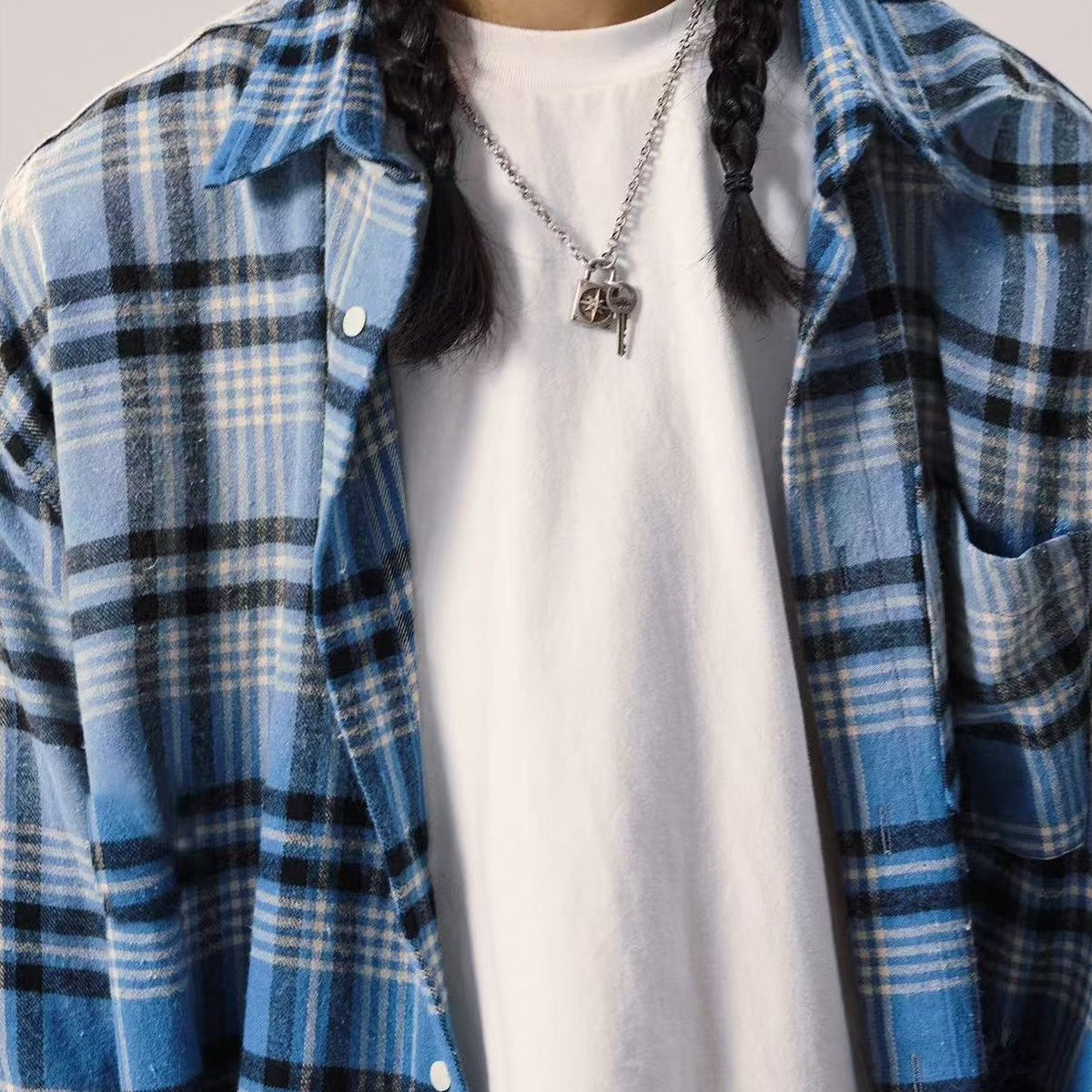 REMEDY Washed Gradient Long-sleeved Plaid Shirt