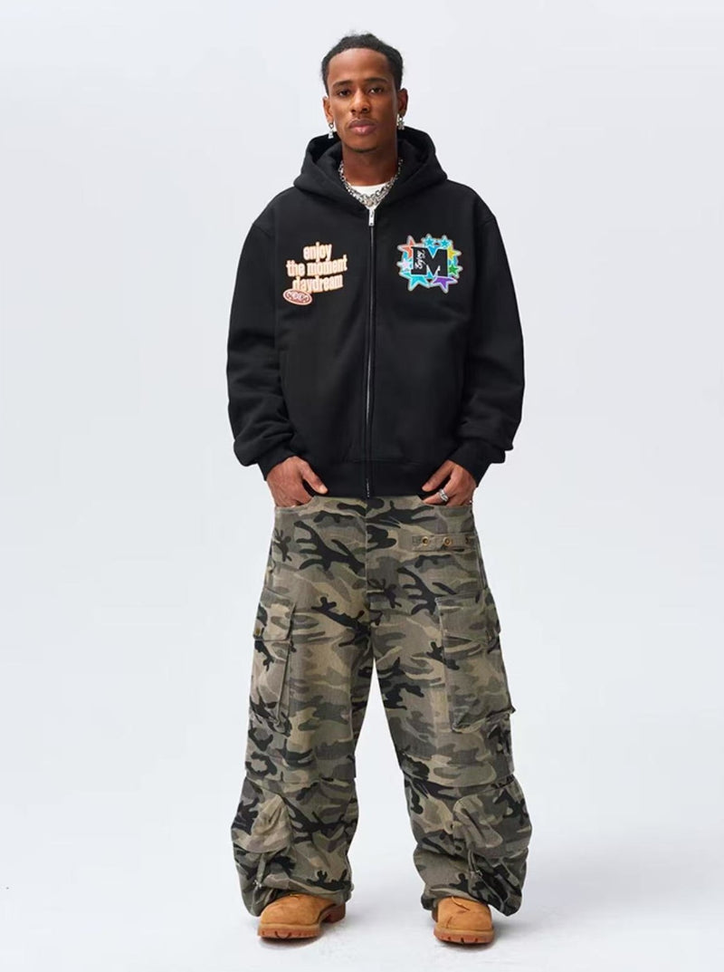 MEDM Blooming Star Embroidered Zipper Hoodie