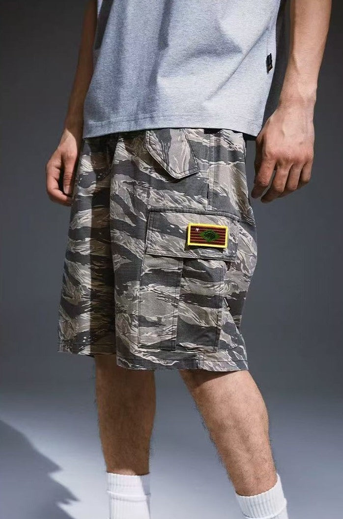 REMEDY Leopard Camo Cargo Shorts (x3 Velcro Patches)