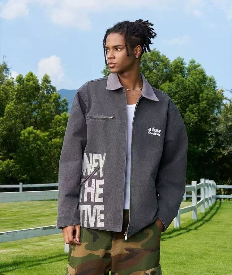 AFGK Vintage Quilted Cotton Washed Distressed Detroit Jacket