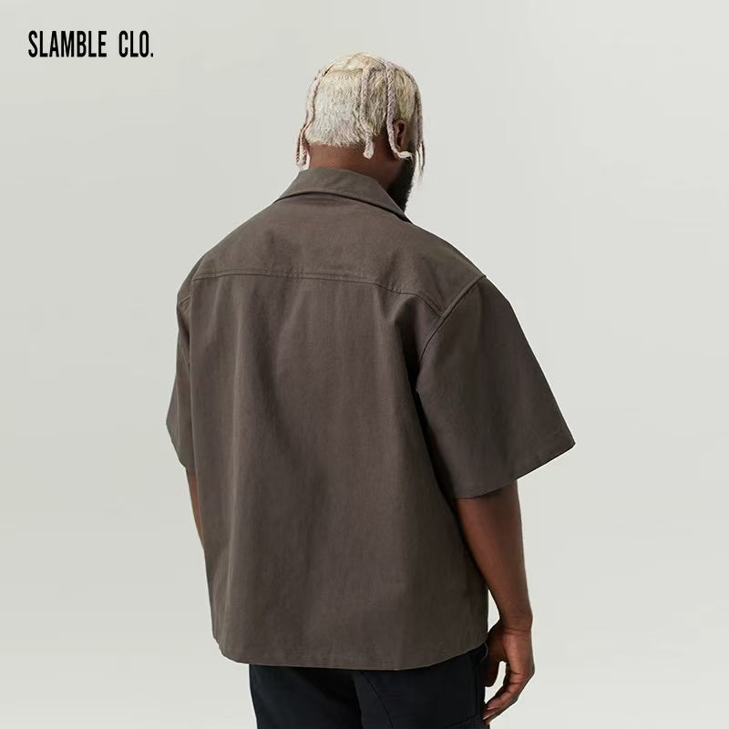 SLAMBLE Waffle Logo Print Short Sleeve Shirt