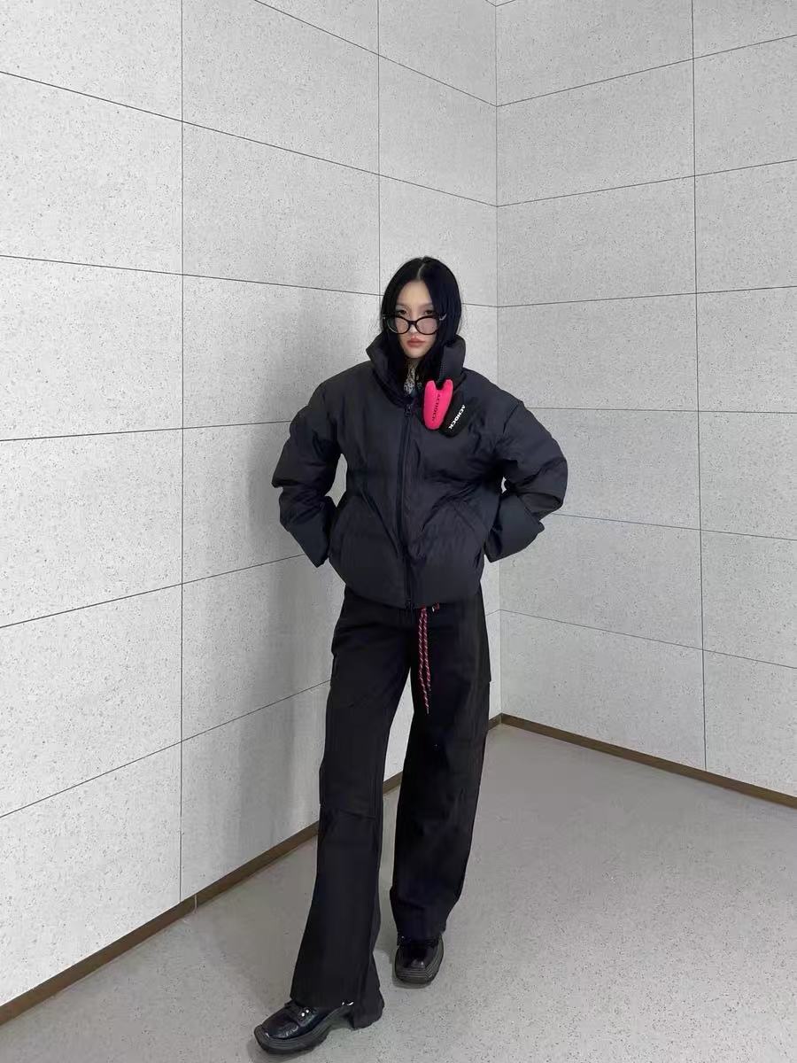 ACHOCK PU Leather Velcro Down Jacket