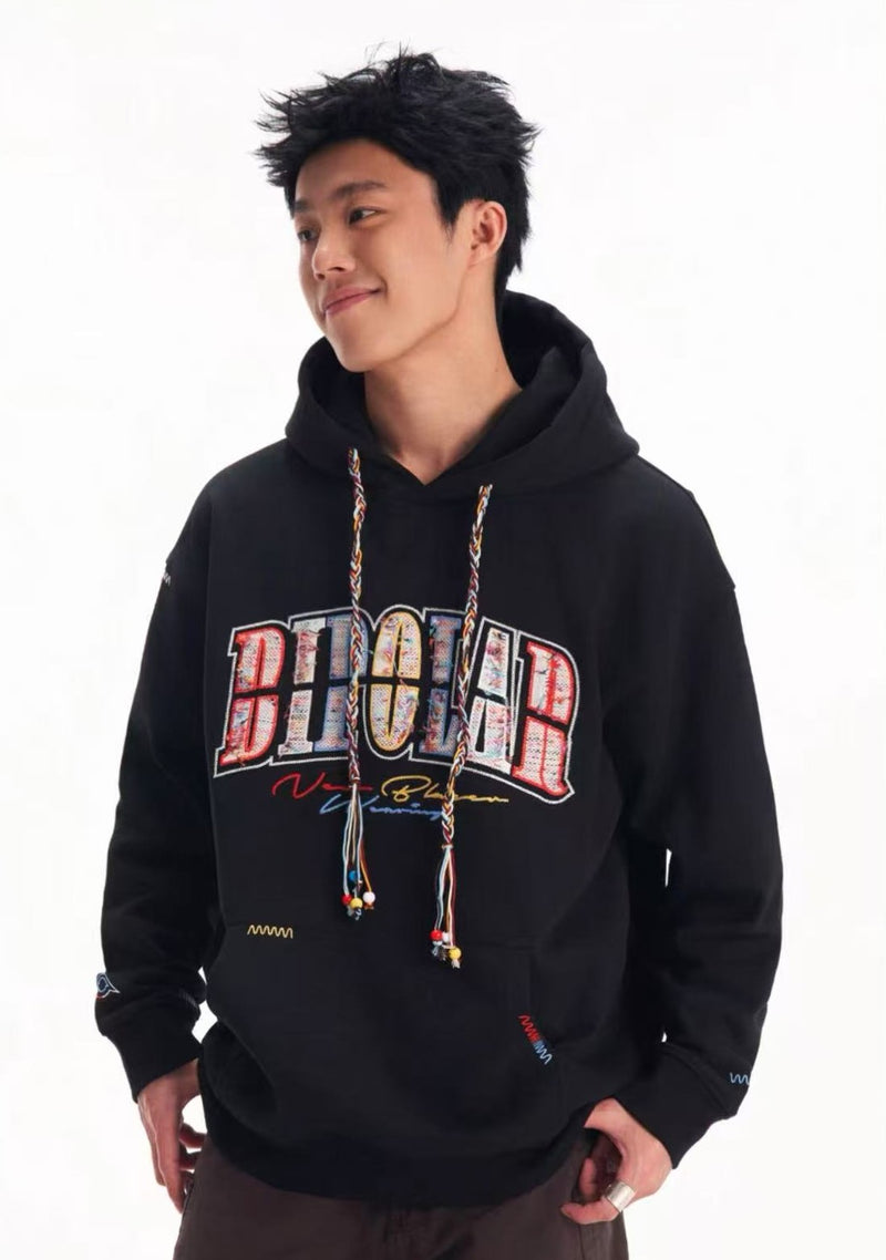 BIPOLAR Rainbow Tassel Appliqué Embroidered Hoodie