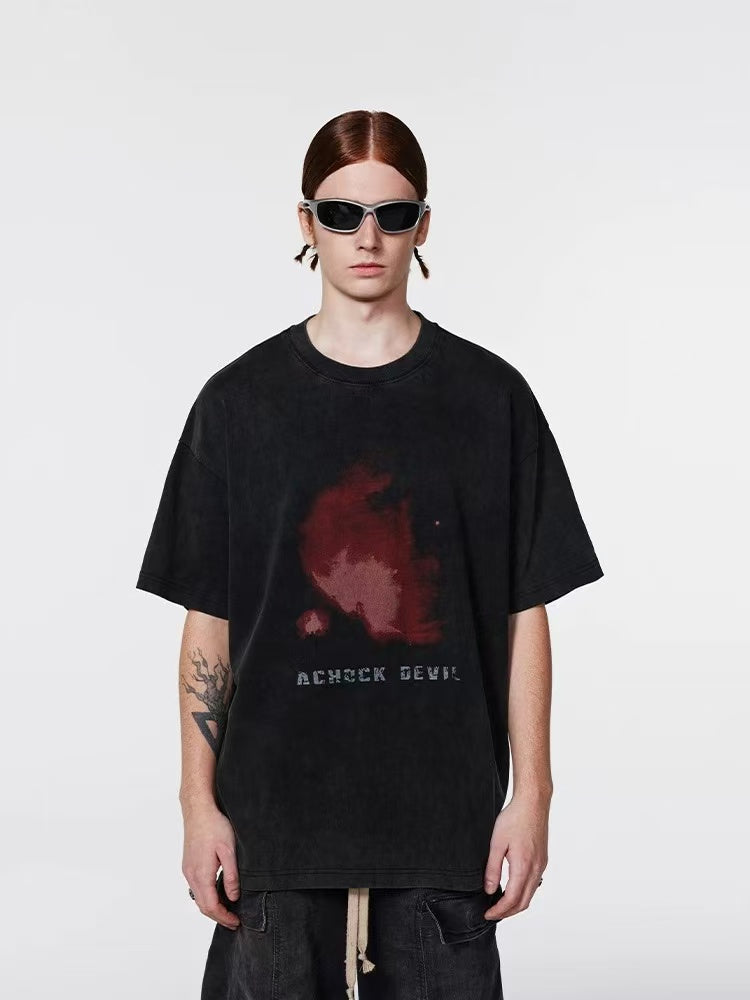 ACHOCK Washed Black Abstract Flame Print T-shirt