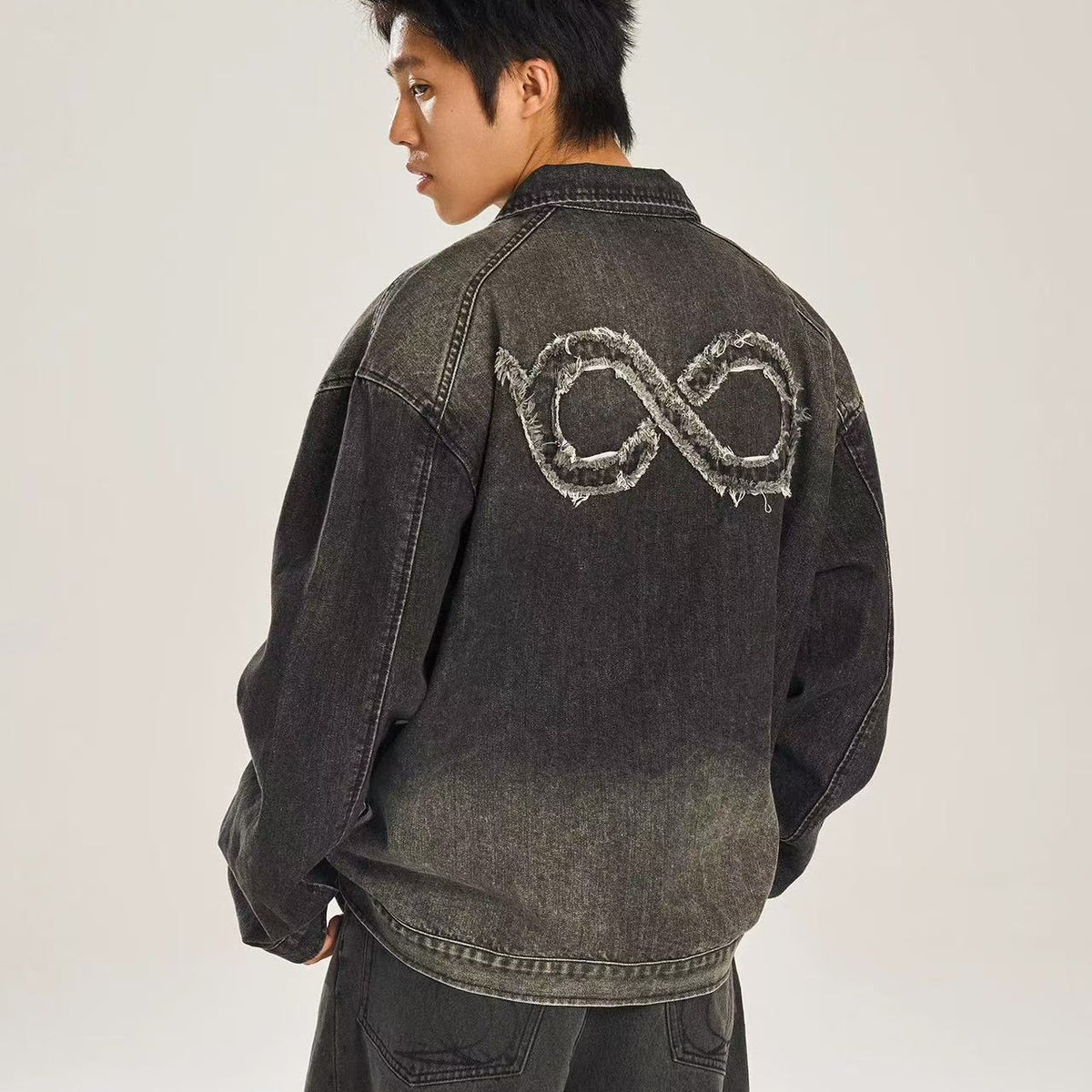 BIPOLAR Retro Distressed Design Washed Denim Jacket