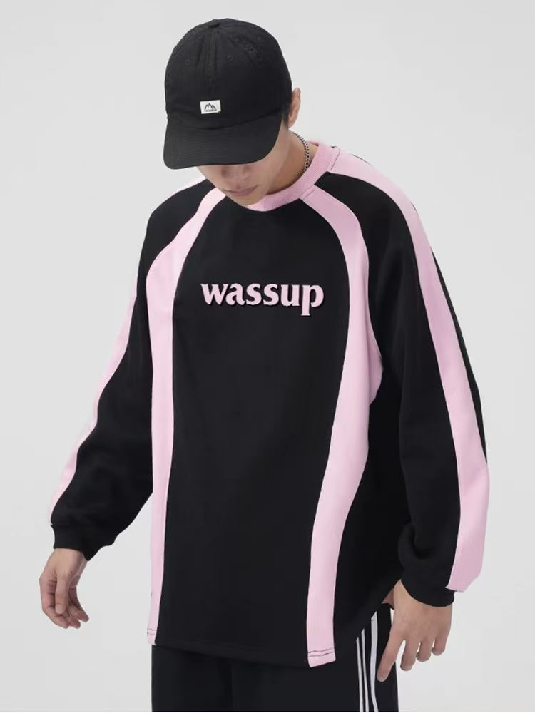 WASSUP Patchwork Contrast Color Long Sleeve Polo