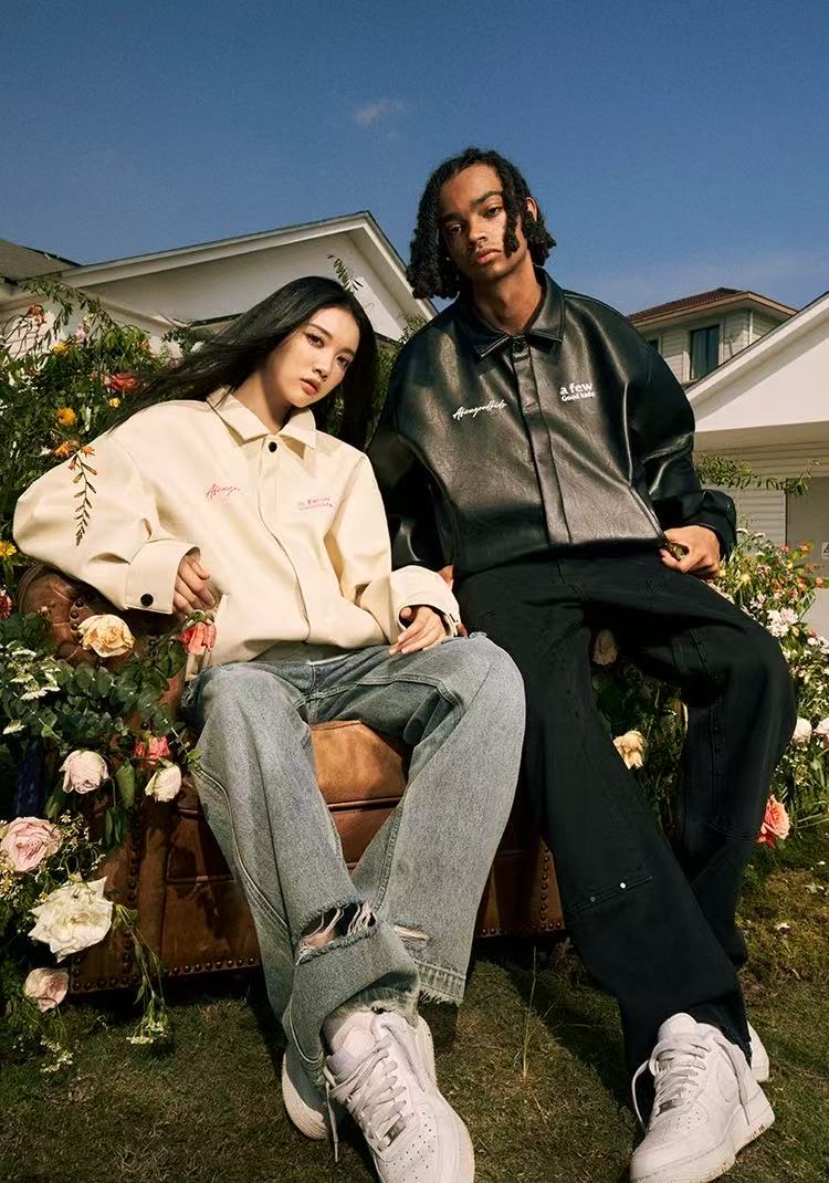 AFGK Logo Embroidered Leather Jacket