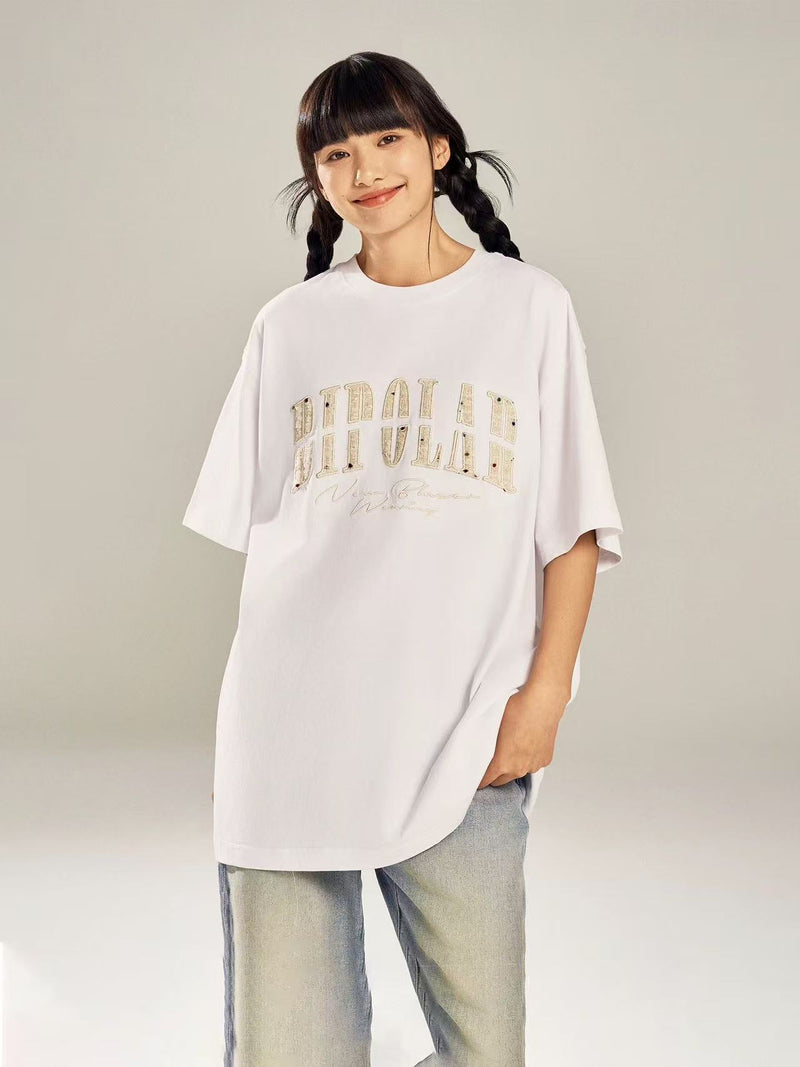 BIPOLAR  Round Neck Patch Embroidered T-shirt