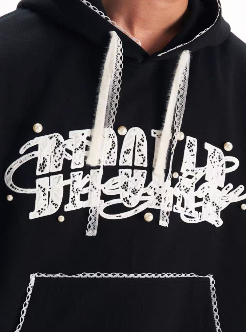 BIPOLAR Lace Pearl Patch Logo Hoodie