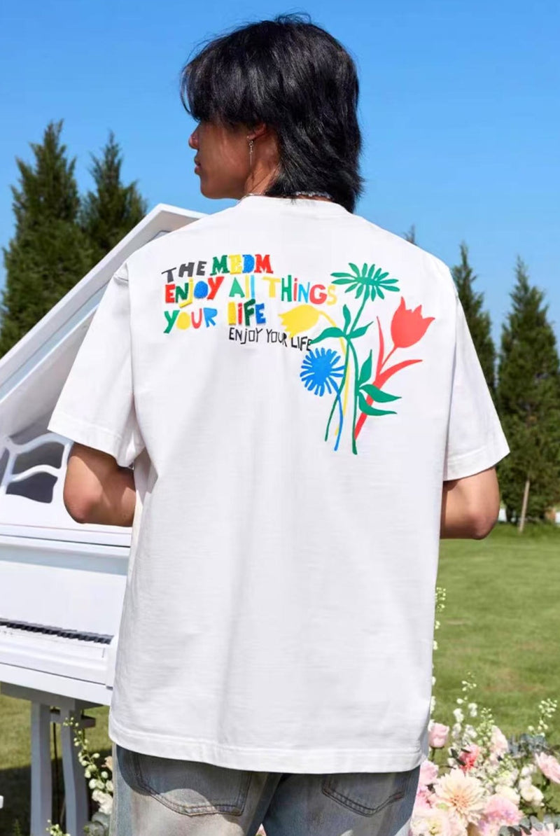 MEDM Colorful Floral Paper-cut Short-sleeved T-shirt