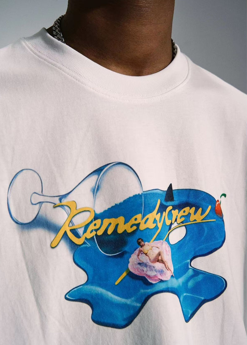 REMEDY Wine Glass R Logo Print Short-sleeve T-Shirt