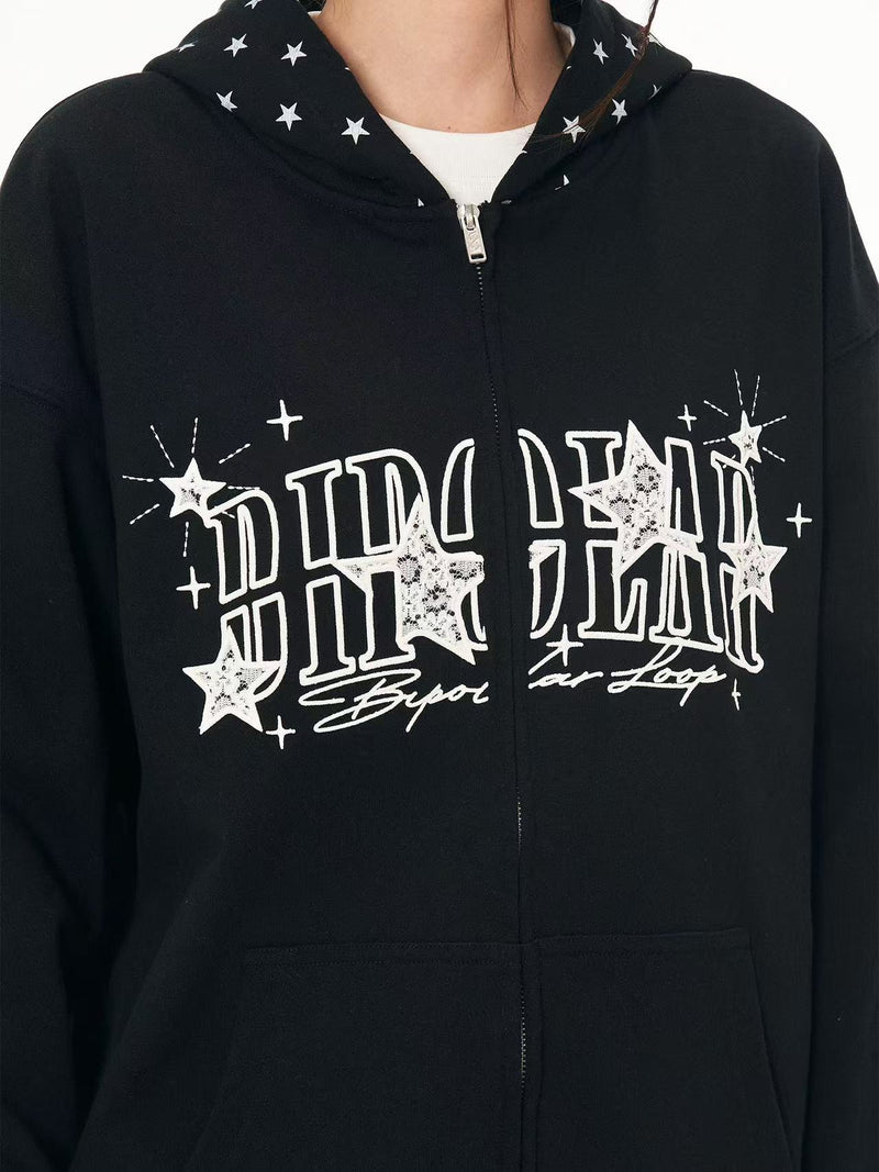 BIPOLAR Star Hooded Cardigan Sweatshirt