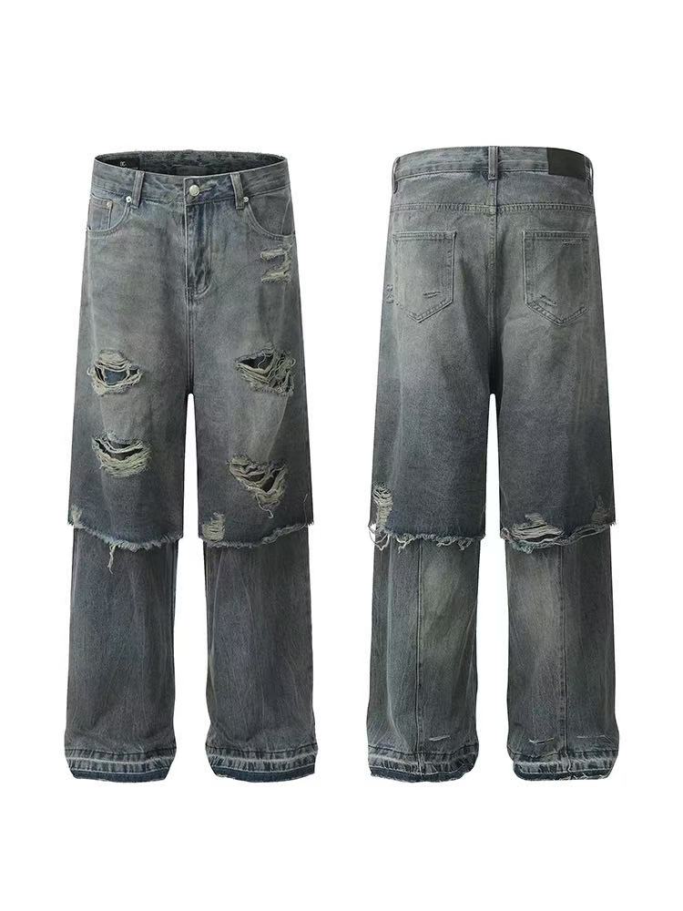 WASSUP/DC Washed Distressed Ripped Baggy Jeans