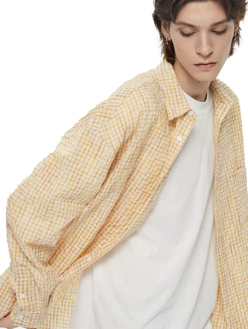 WASSUP Pocket Plaid Long Sleeve Polo