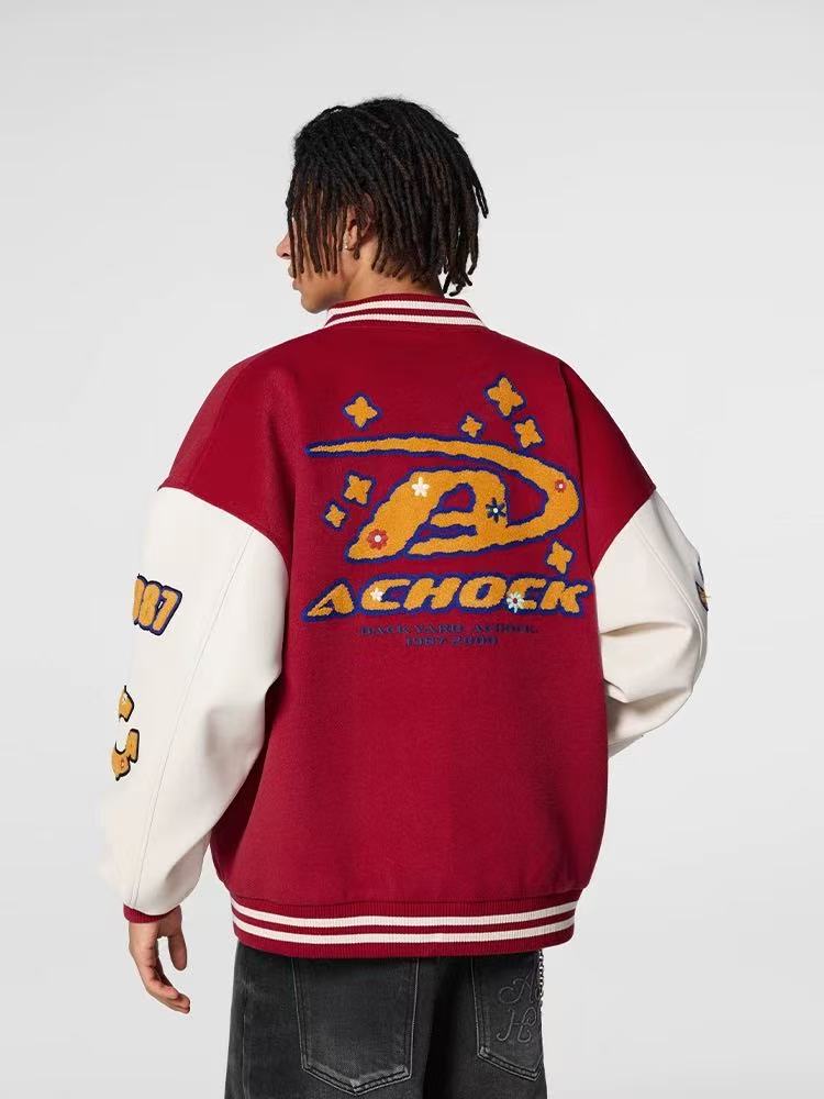 ACHOCK Vintage Towel Embroidered Baseball Jacket
