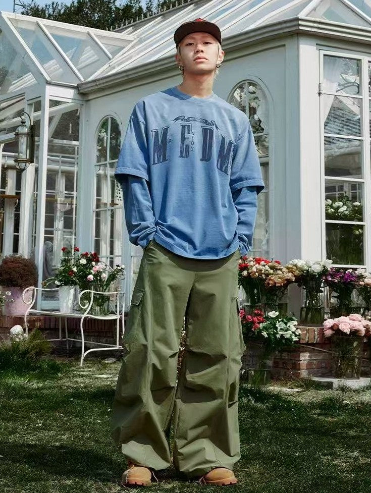 MEDM Washed Distressed Two-piece Long-sleeved T-shirt