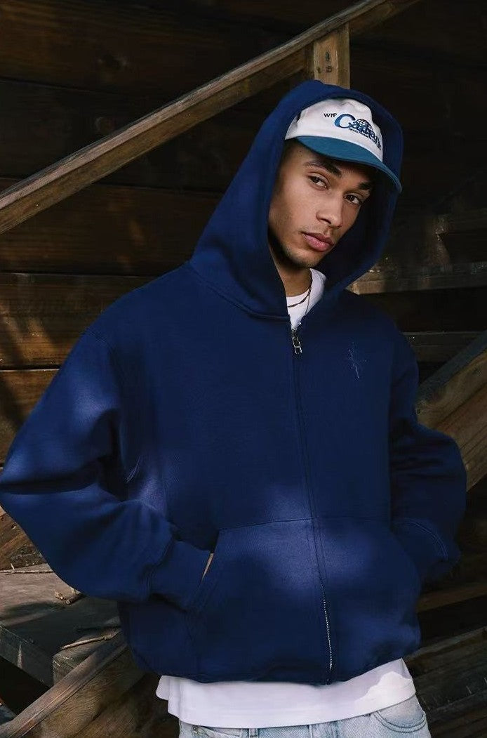 REMEDY Octagram Star Logo Print Hooded Zipper Sweatshirt