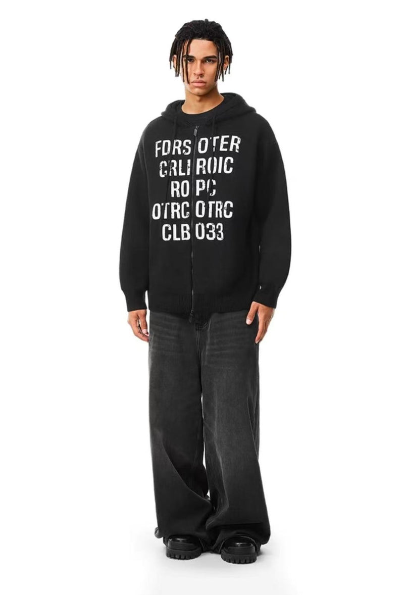 FDR Mottled Font Zipper Hoodie