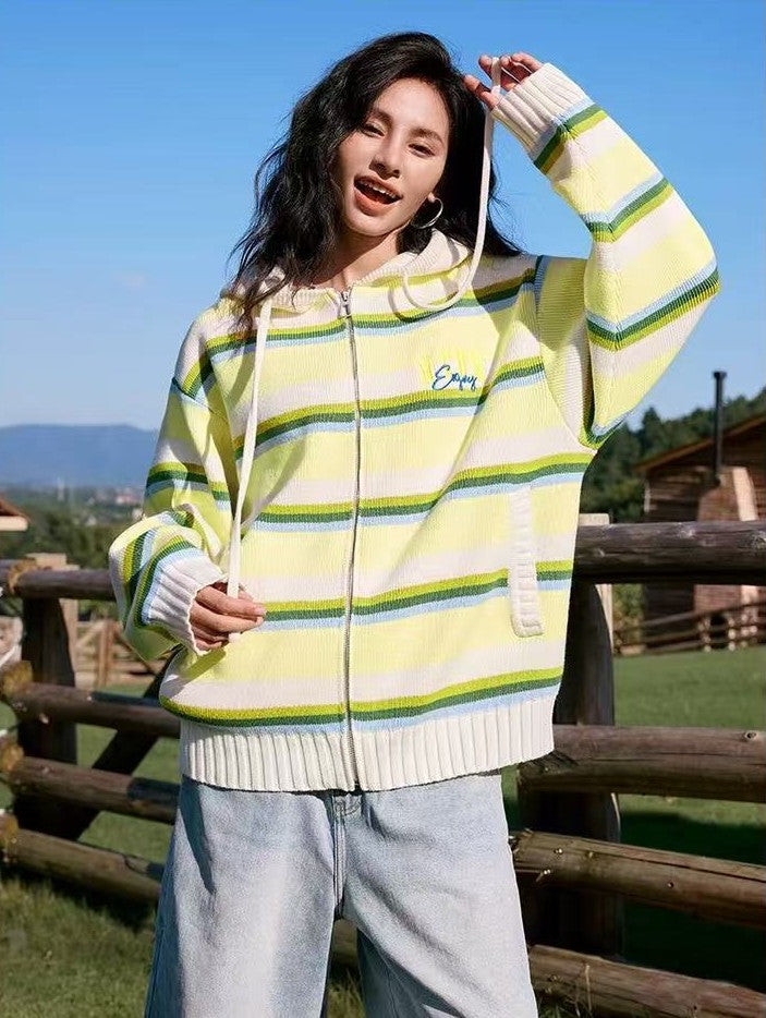 MEDM Color Striped Hooded Sweater