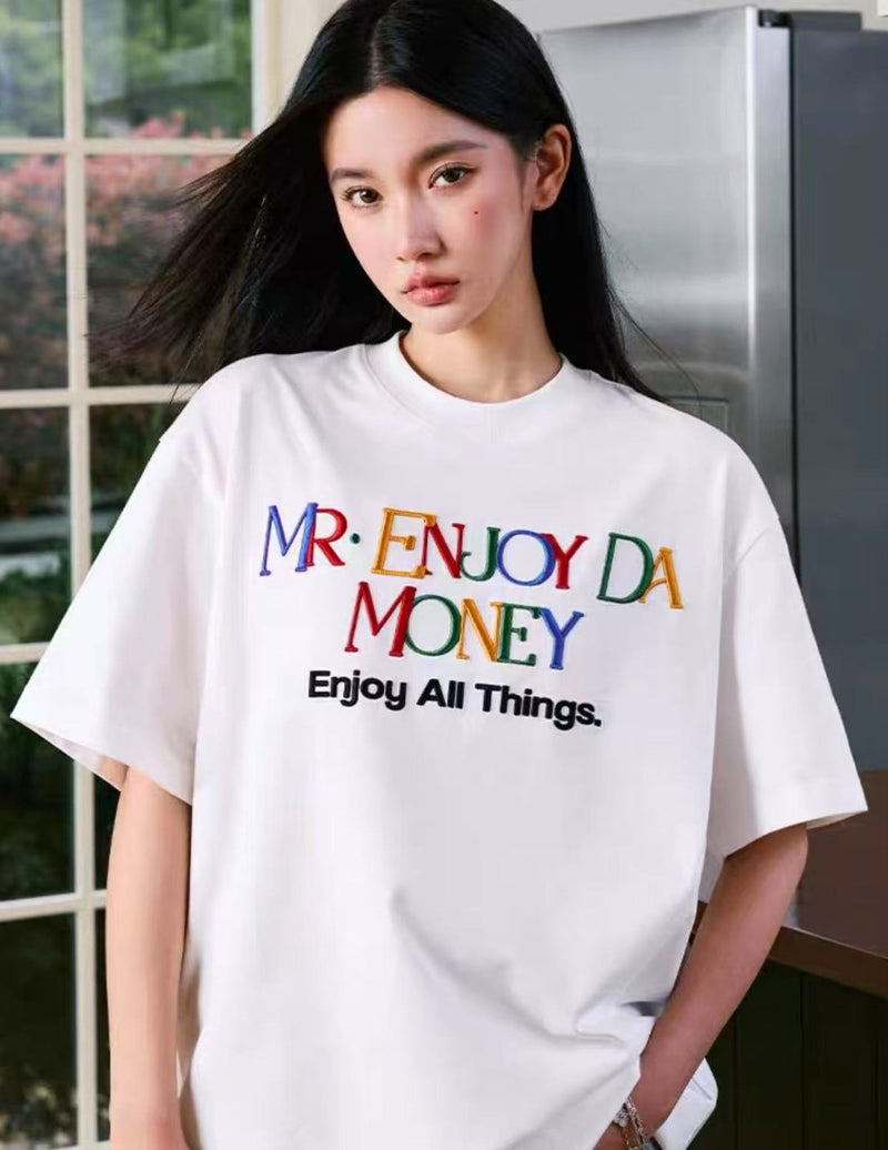 MEDM  Rainbow Letter Embroidered Logo Short-sleeved T-shirt