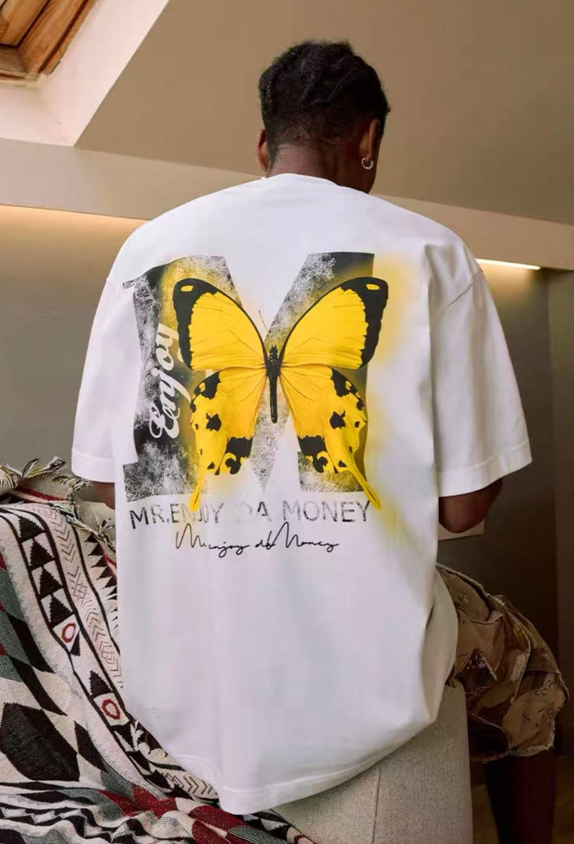 MEDM Luminous Butterfly Thermoset Oil Print Short Sleeve T-Shirt