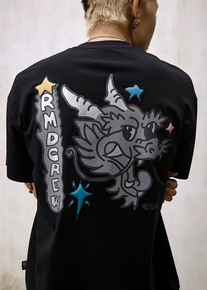 REMEDY 3M Reflective Cartoon Draagon Short-sleeve T-shirt