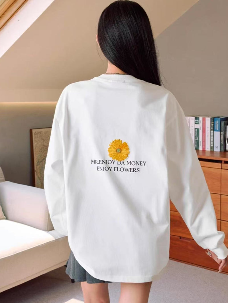 MEDM Phantom Floral Embroidered Long Sleeve T-Shirt