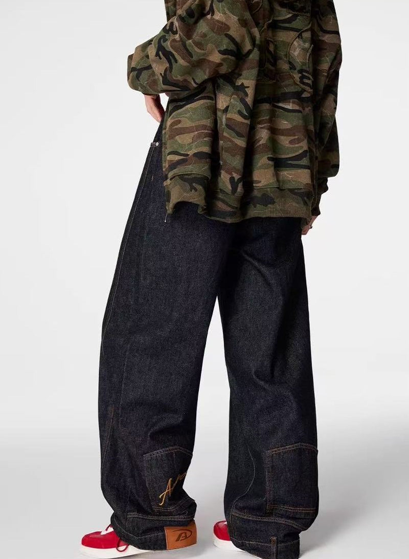 ACHOCK Washed Wide-leg Inverted Jeans