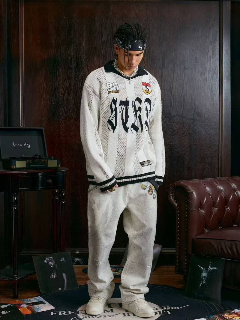 STK Vintage Striped Long-Sleeve Polo T-Shirt