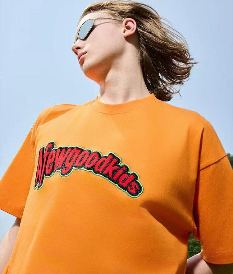 AFGK Curved Patch Embroidered Short-sleeved T-shirt