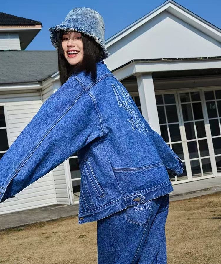 AFGK Three Angels Topstitch Embroidered Denim Jacket