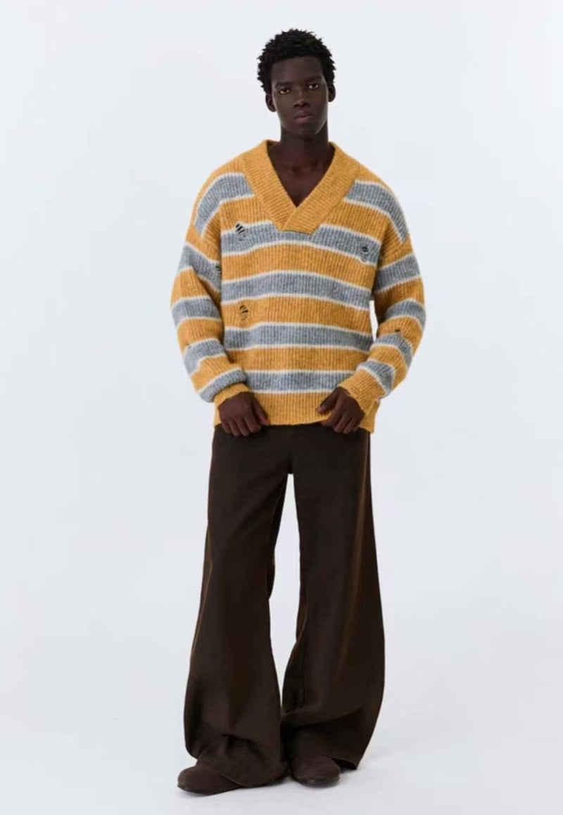 ATRY Retro Striped V-neck Sweater