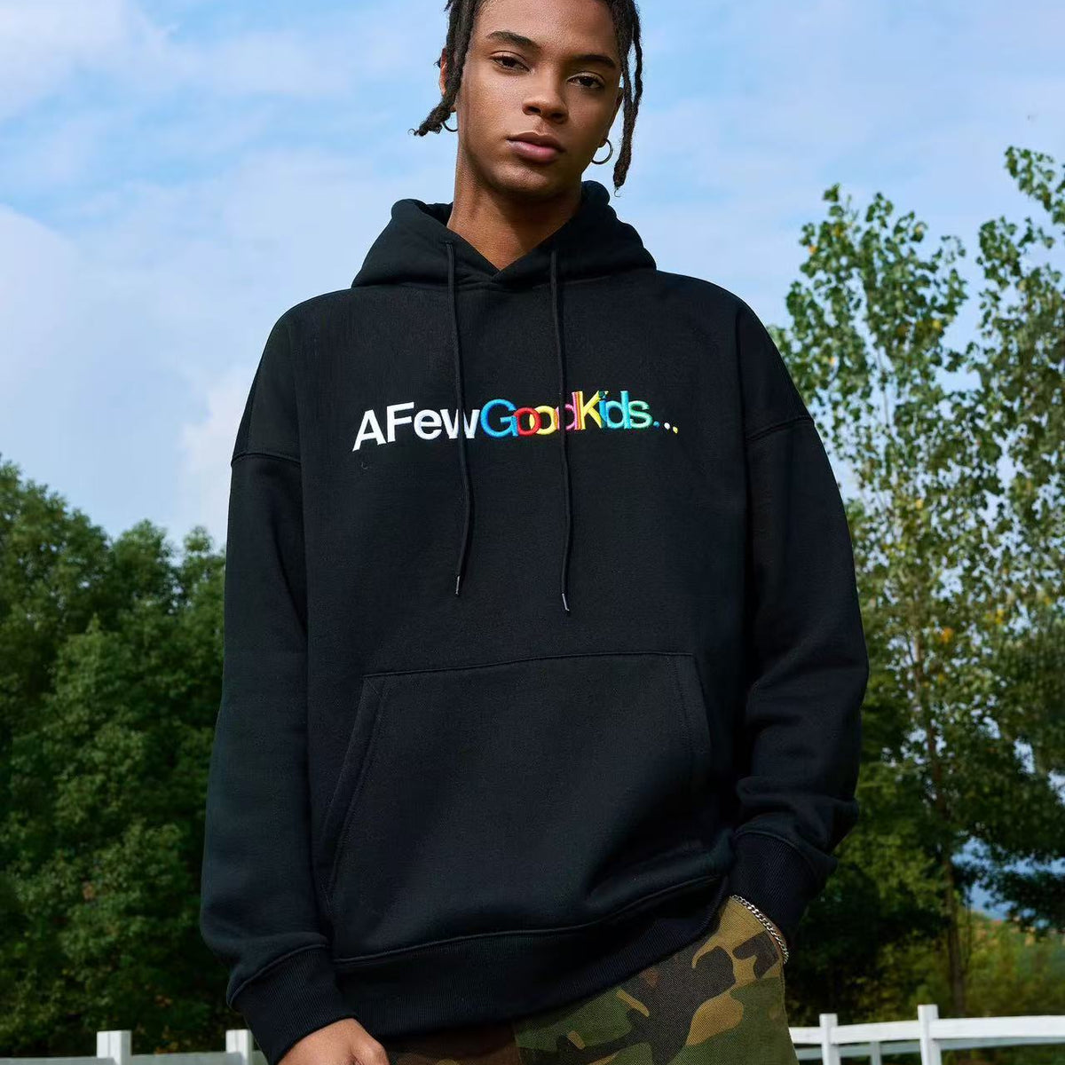AFGK Gradient Embroidered Overlay Hoodie